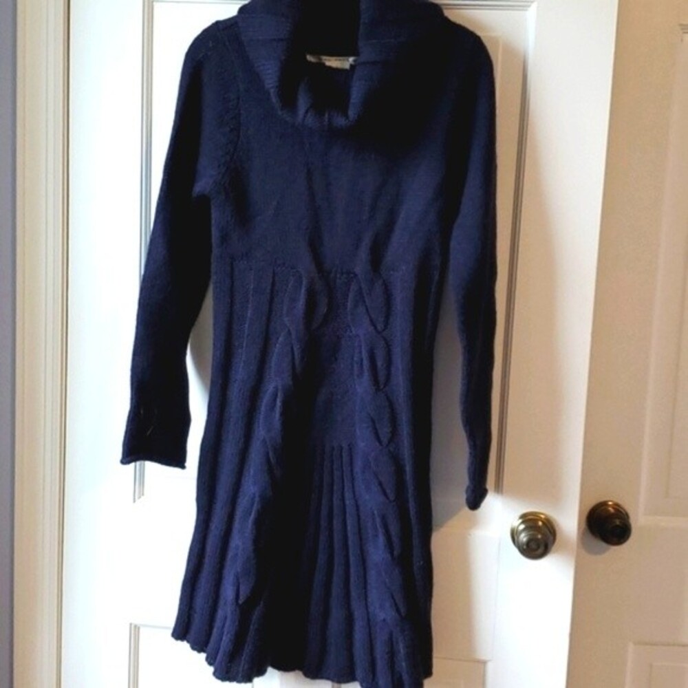 NWOT MAX STUDIO NAVY BLUE WOOL CHUNKY CABLE KNIT SWEATER DRESS SIZE LARGE
